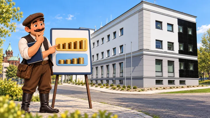 Ilustracyjny Czeladzianin przed Urzędem Miasta Czeladź