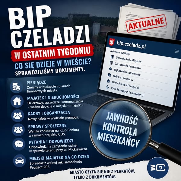 Sprawdziliśmy, co pojawiło się w BIP Czeladzi w ostatnim tygodniu. I trzeba powiedzieć wprost – nie są to tylko drobne techniczne wrzutki, ale dokumen