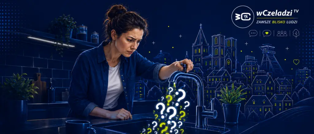 Grafika wCzeladzi TV o sporze mieszkańca z Czeladzkimi Wodociągami i pytaniach o jawność informacji o wodzie
