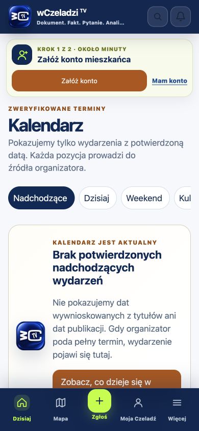 Kalendarz zweryfikowanych wydarzeń w aplikacji wCzeladzi TV
