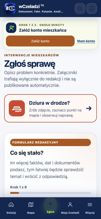 Formularz zgłaszania sprawy i osobny przycisk zgłoszenia dziury w drodze
