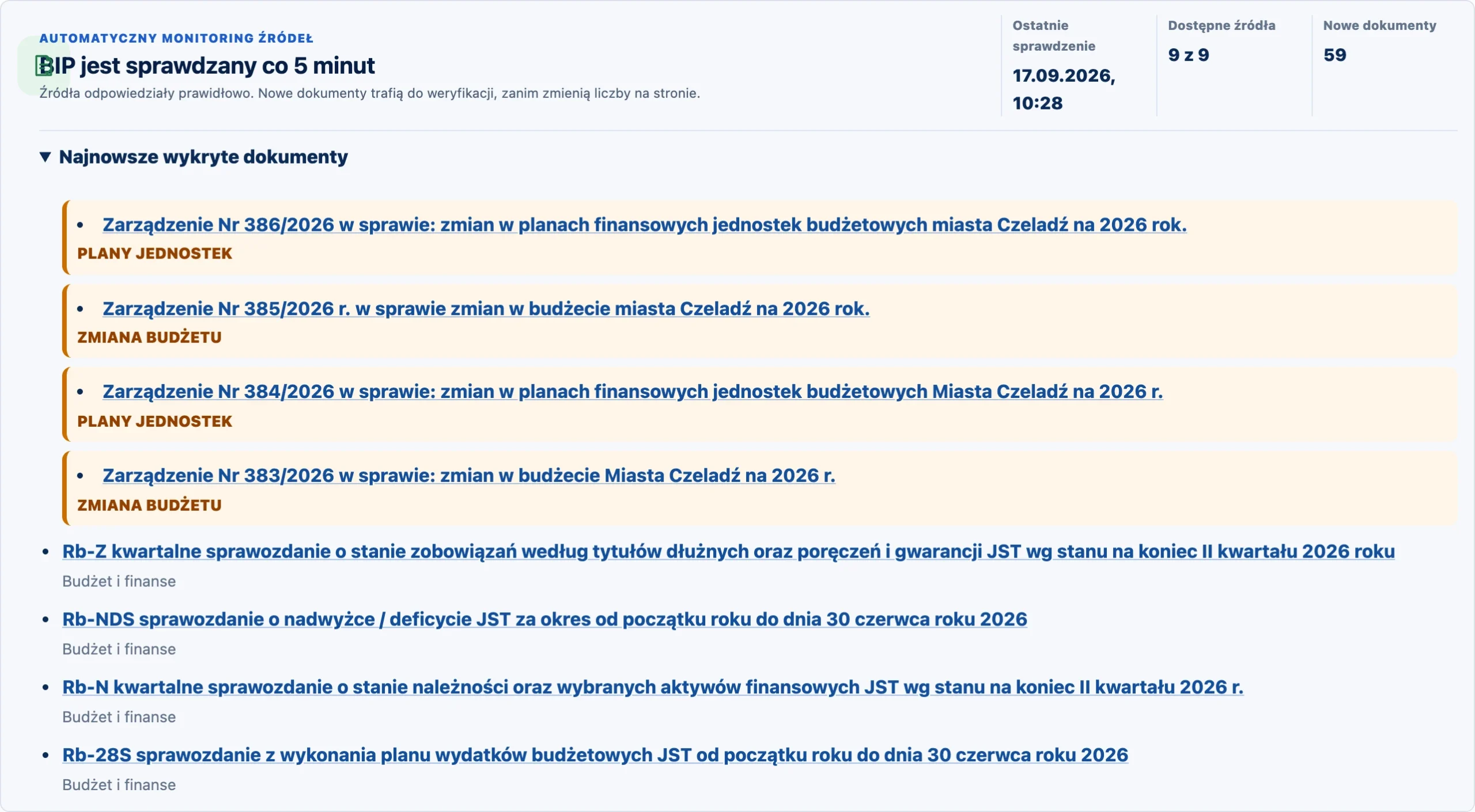 Automatyczny monitoring nowych dokumentów BIP w BIP Radarze.