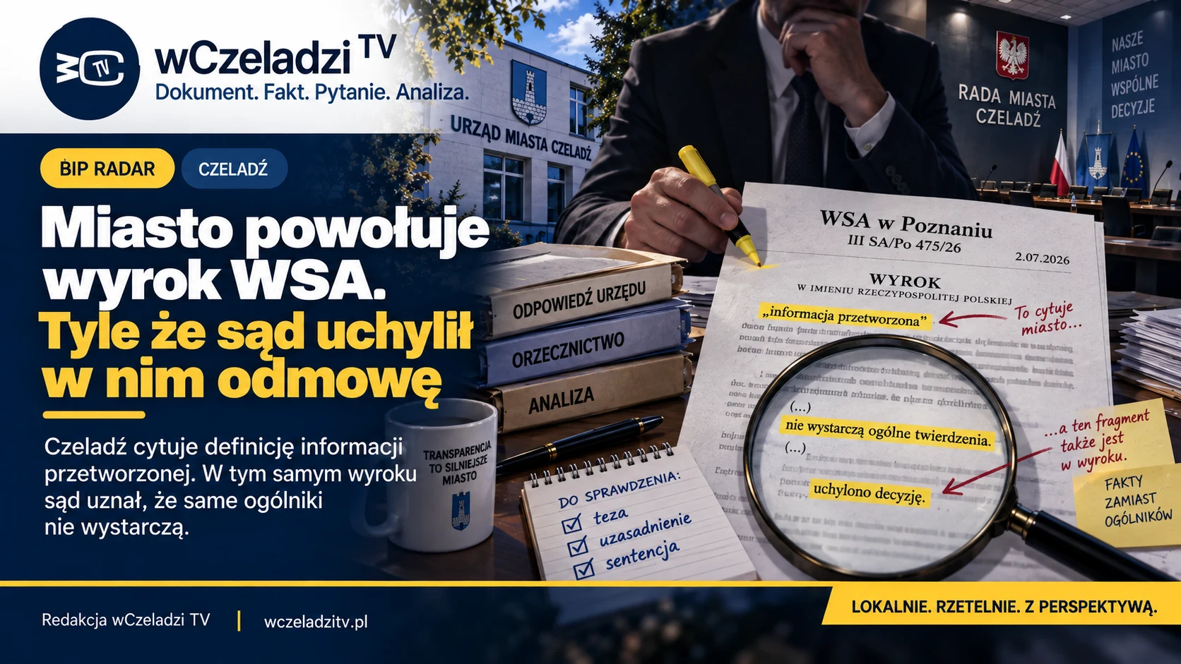 Grafika BIP Radar o wyroku WSA w Poznaniu i odpowiedzi Urzędu Miasta Czeladź