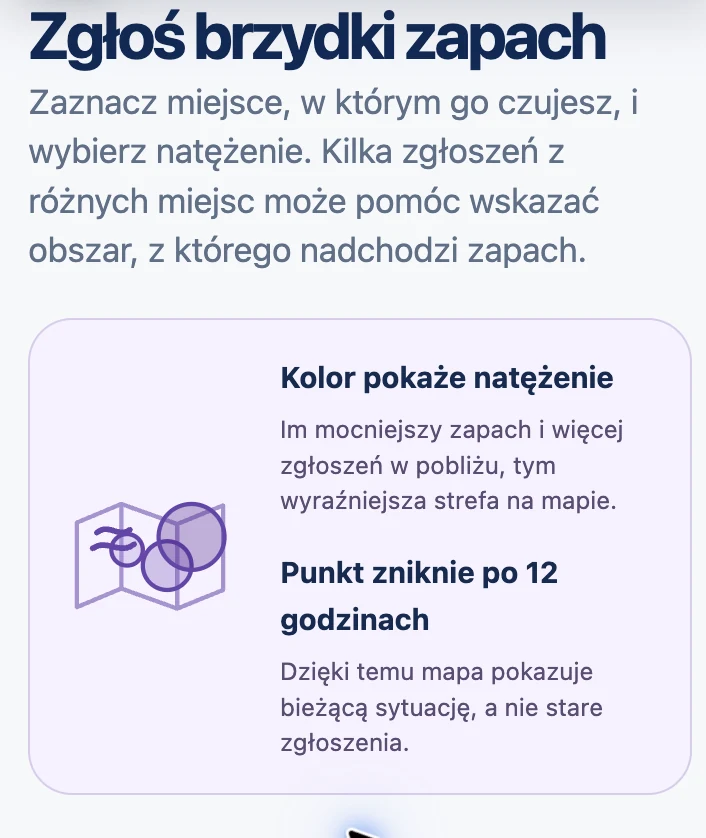 Opis mapy zgłoszeń zapachu w PWA wCzeladzi TV